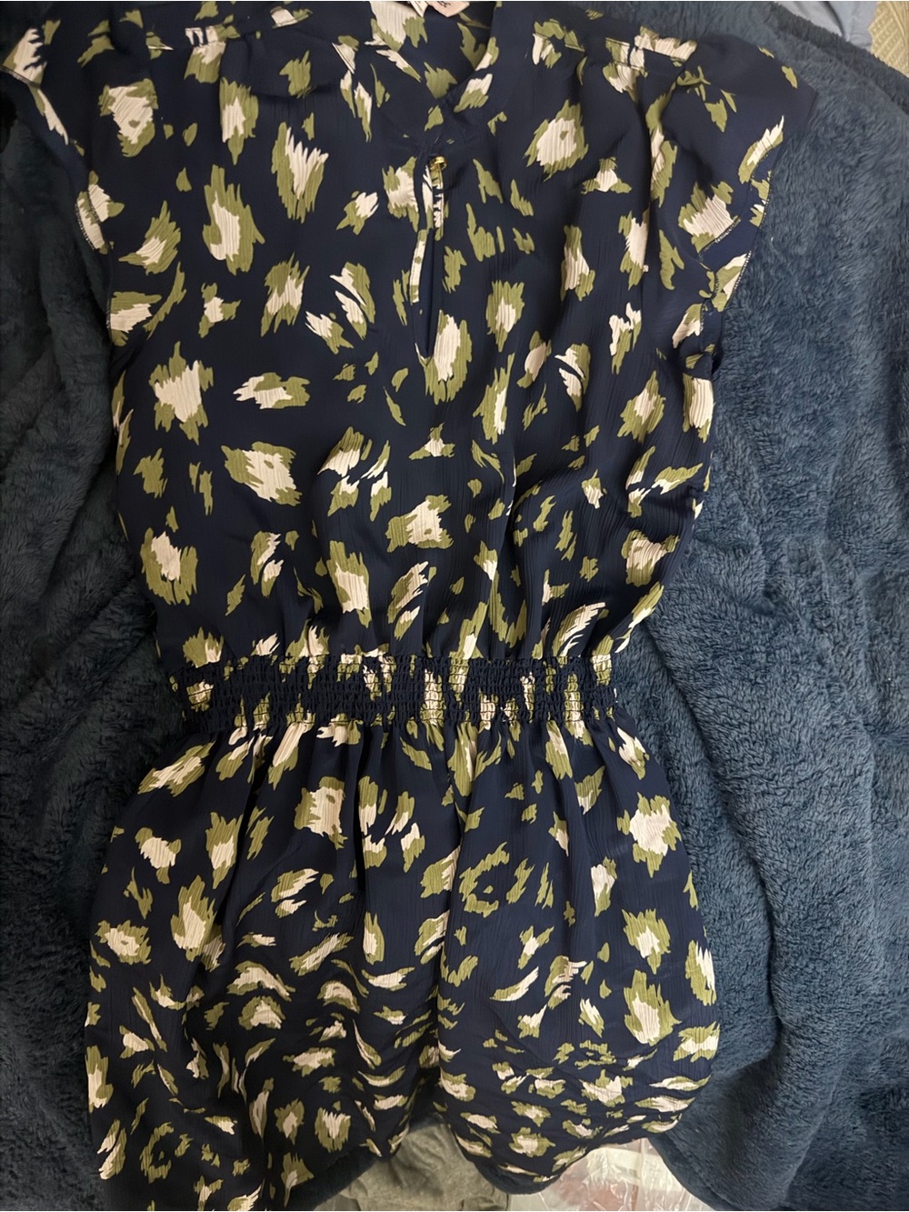 Juicy Couture Black Midi Dress with Olive and Cream Floral Print